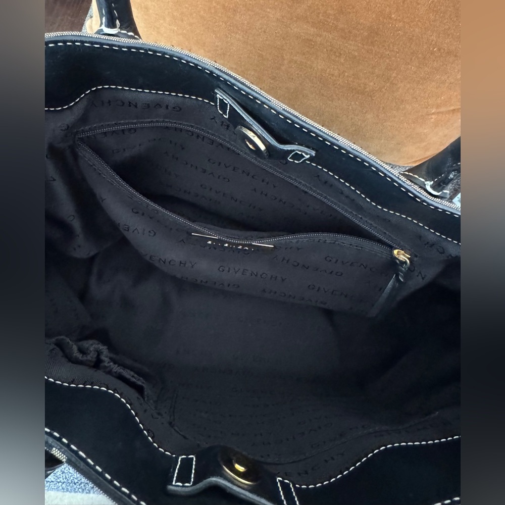 GIVENCHY- Authentic(COA)Black & Beige Leather and G Logo Canvas Bag - Picture 10 of 15